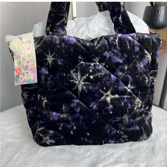 ⭐️🌴NWT Johnny Was Los Angeles Stardust Quilted Velvet Tote Designer Logo Purse - Picture 4 of 7